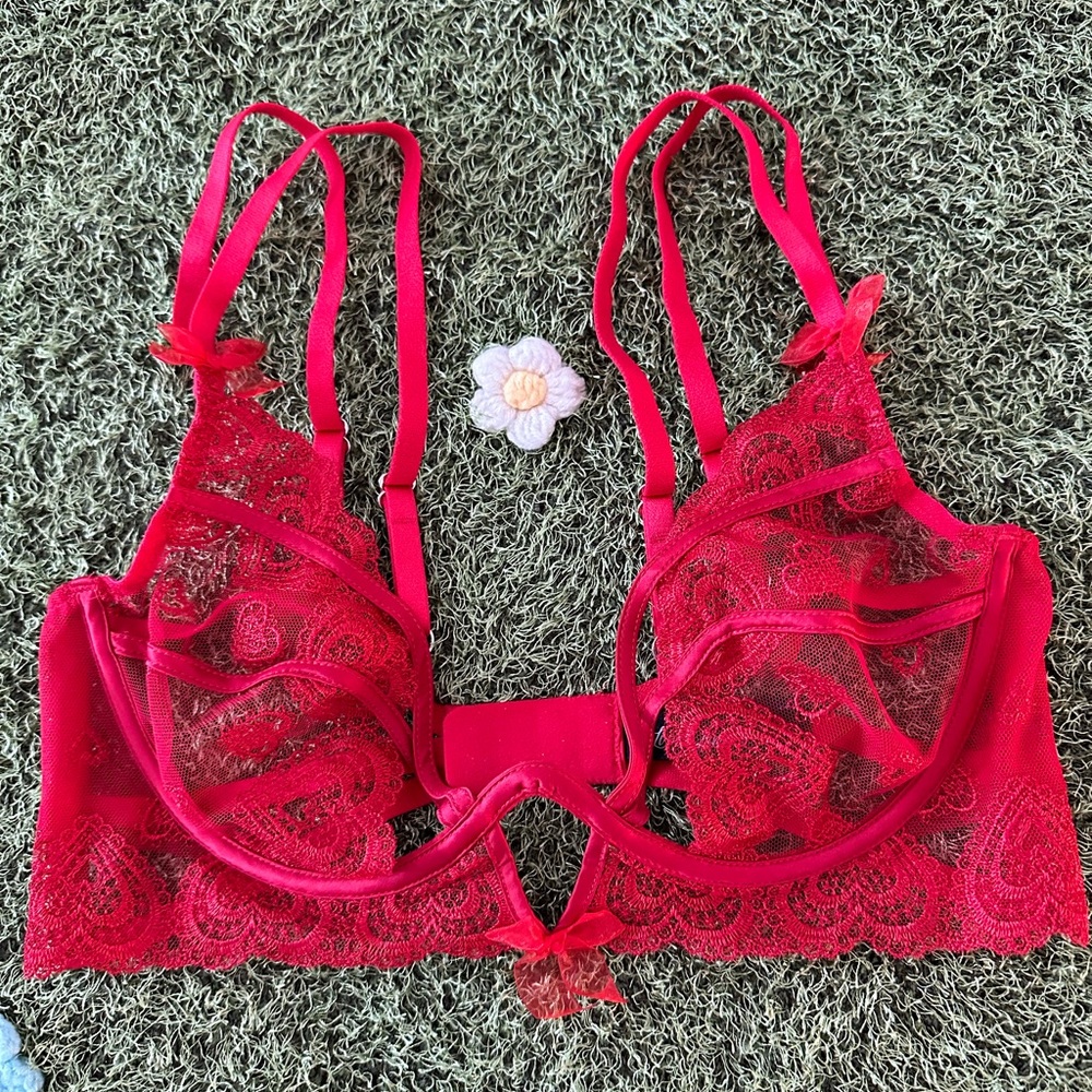 For Love and Lemons Red Lace Heart Bralette